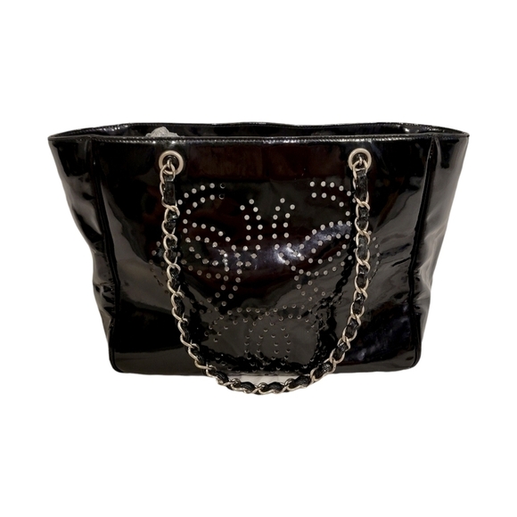 Chanel Triple CC Black Patent Leather Chain Link Perforated Shoulder Bag - Picture 3 of 10